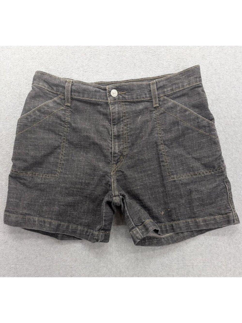 Levis Utility Camp Shorts Womens 12 Gray Chambray Stretch Pockets Summer Casual